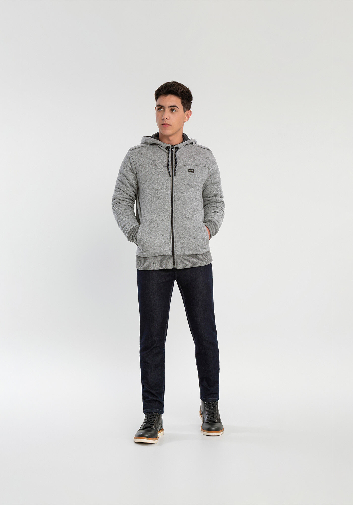 Jaqueta Capuz Forro Manta T&eacute;rmica, MESCLA MEDIO, large.