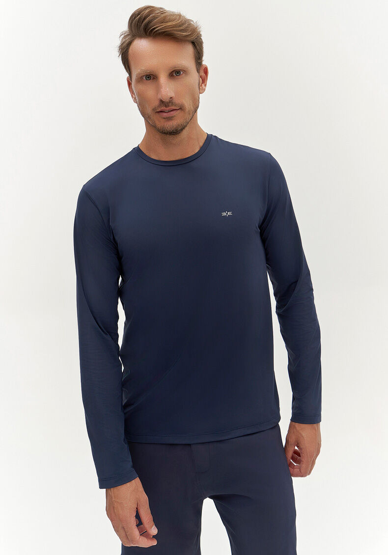 Camiseta De Mangas Longas Masculina Com Prote&ccedil;&atilde;o Solar, MARINHO ACTION, large.