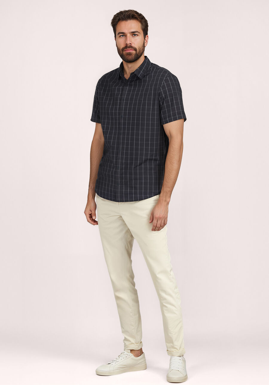 Camisa Slim Fit De Mangas Curtas Em Algodão Mercerizado, MARINHO IMPERIO. Camisa Slim Fit De Mangas Curtas Em Algodão Mercerizado, MARINHO IMPERIO, large.