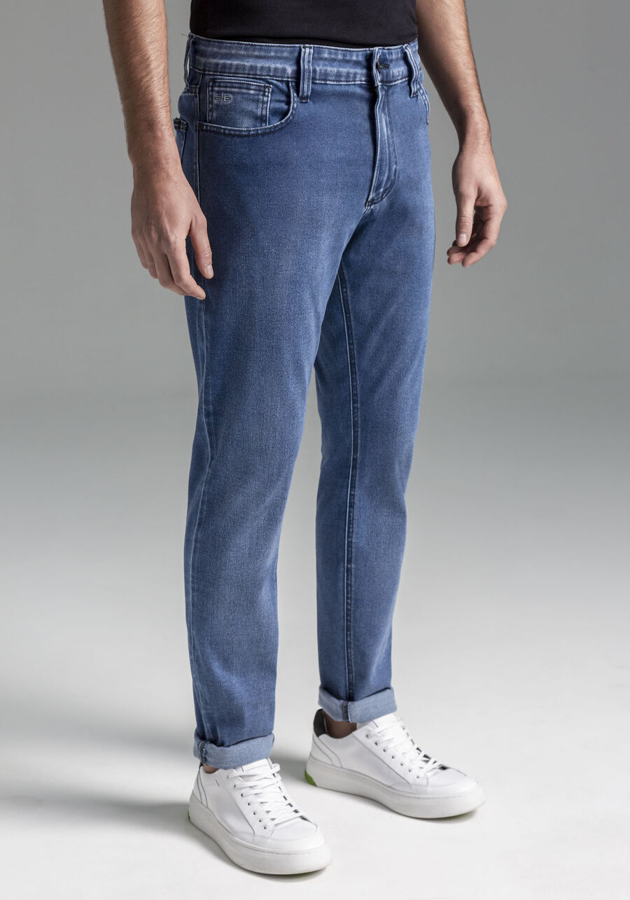 Calça Jeans Masculina Skinny Média Estonada, JEANS, large.