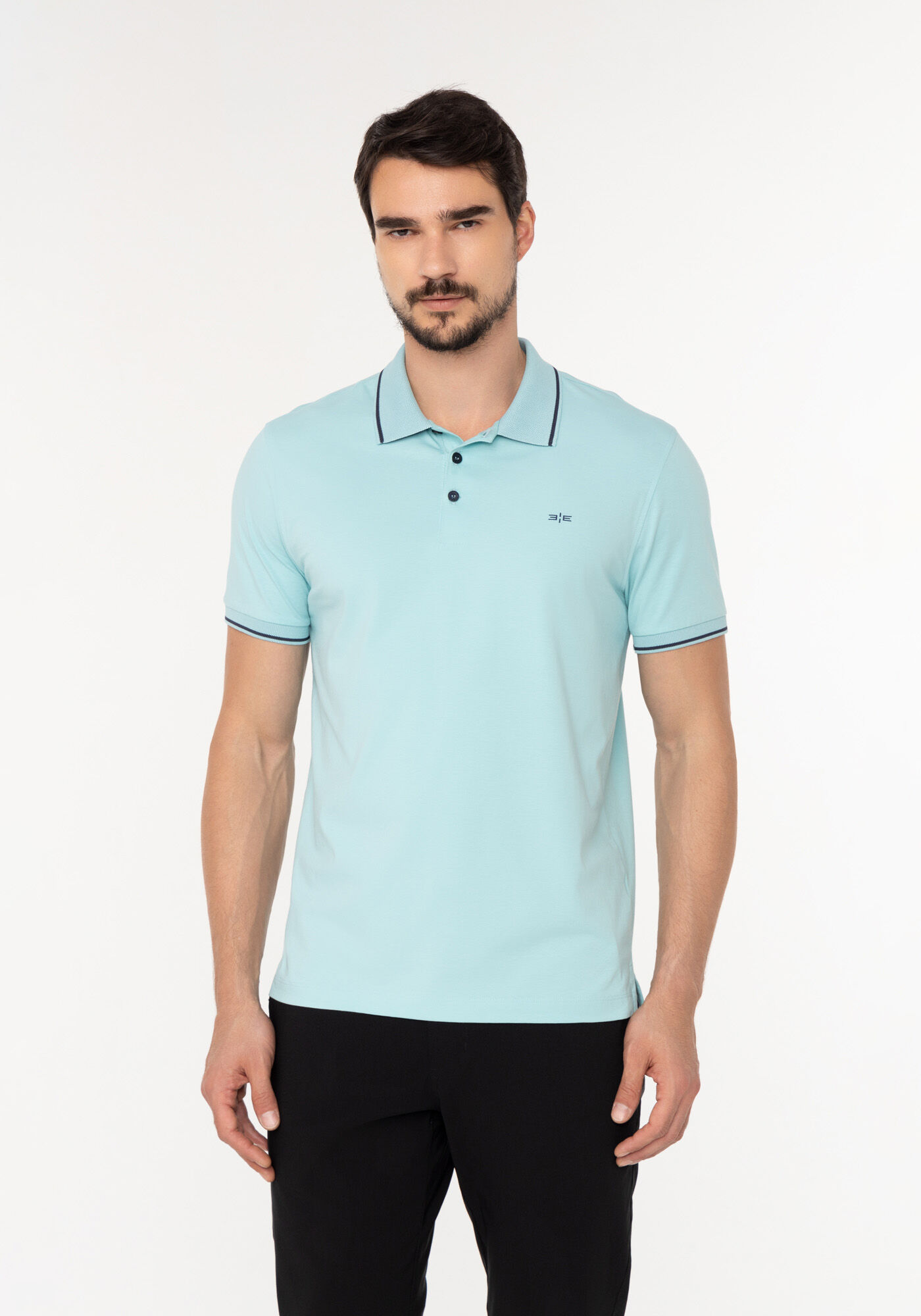 Camisa Polo De Manga Curta Com Bot&otilde;es Em Malha Com Elastano, AZUL BUBBLE, large.