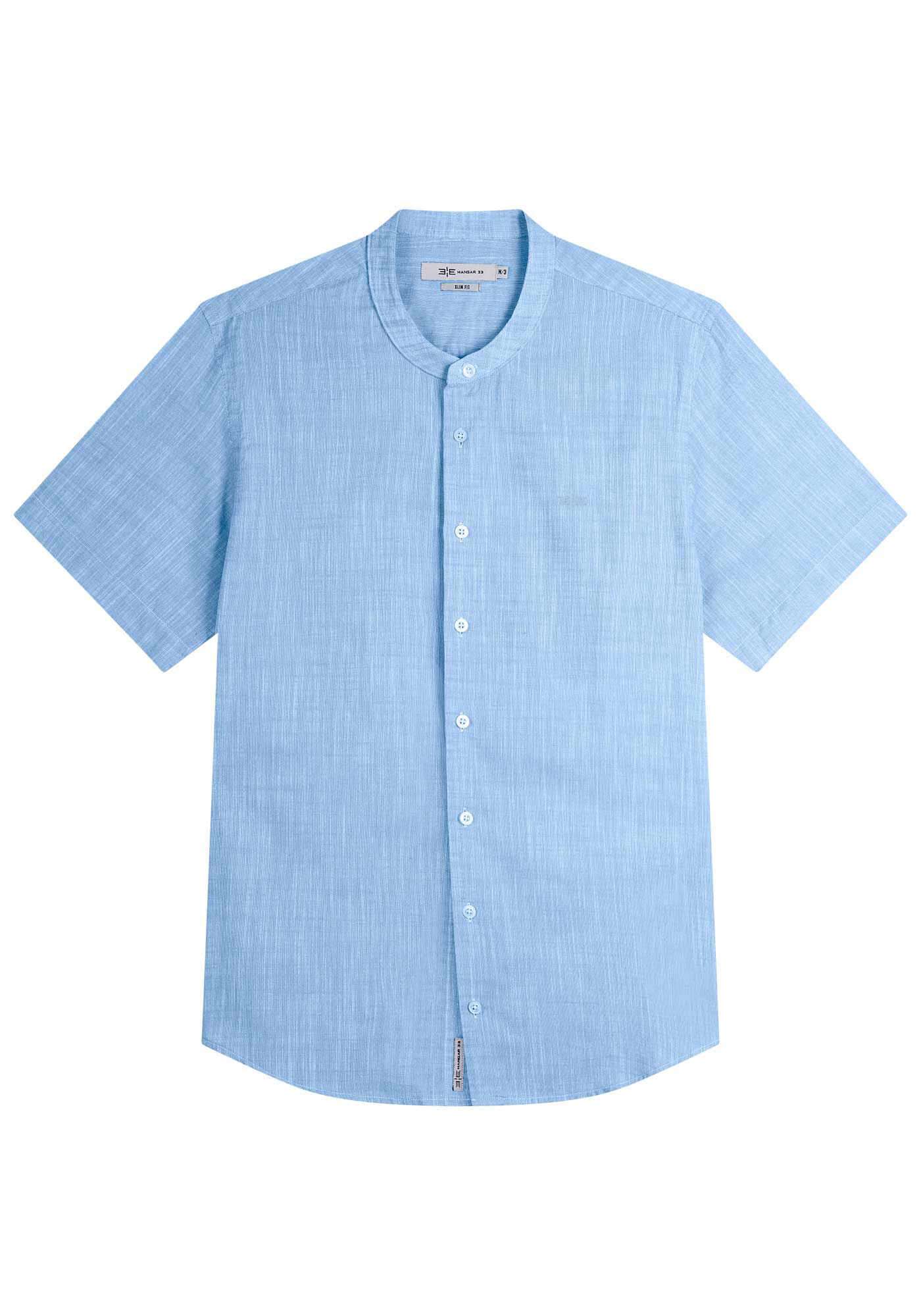 Camisa Com Gola Padre E Mangas Curtas Masculina Slim Fit, AZUL BRUMA, large.