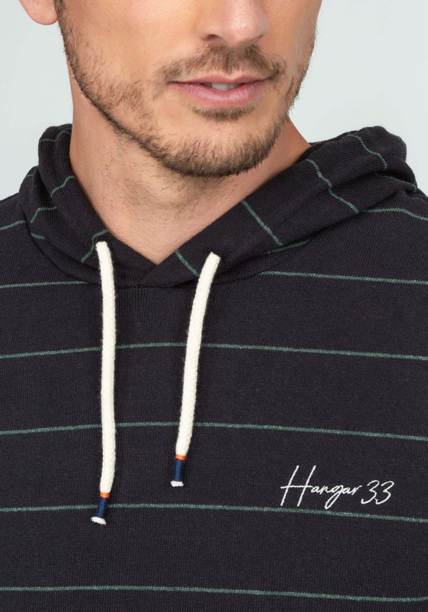 Blus&atilde;o Listrado em Malha com Capuz, PRETO REATIVO, large.