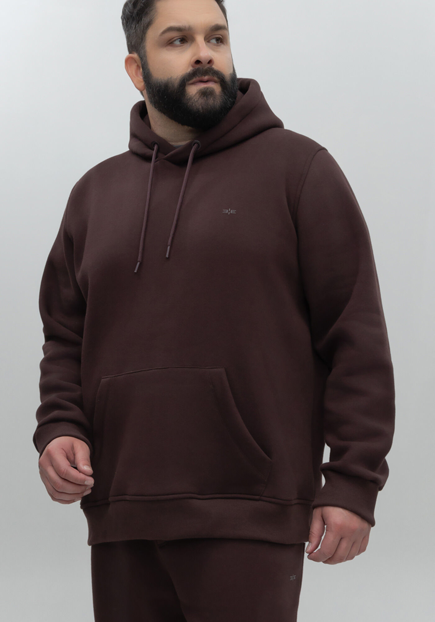 Blus&atilde;o Em Moletom Peluciado Com Capuz E Bolsos Big & Tall, MARROM EGGPLANT, large.