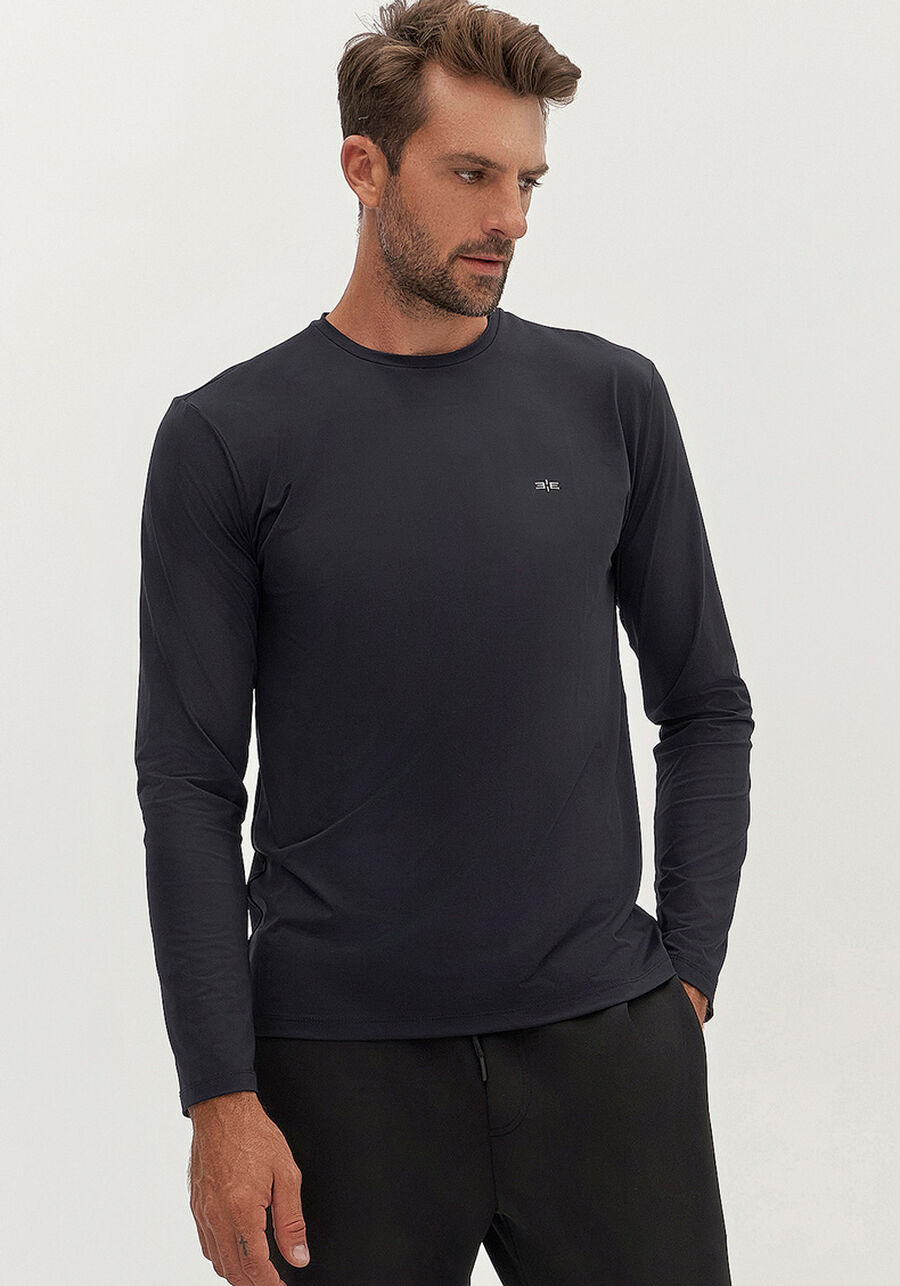 Camiseta De Mangas Longas Masculina Com Proteção Solar, PRETO REATIVO. Camiseta De Mangas Longas Masculina Com Proteção Solar, PRETO REATIVO, large.