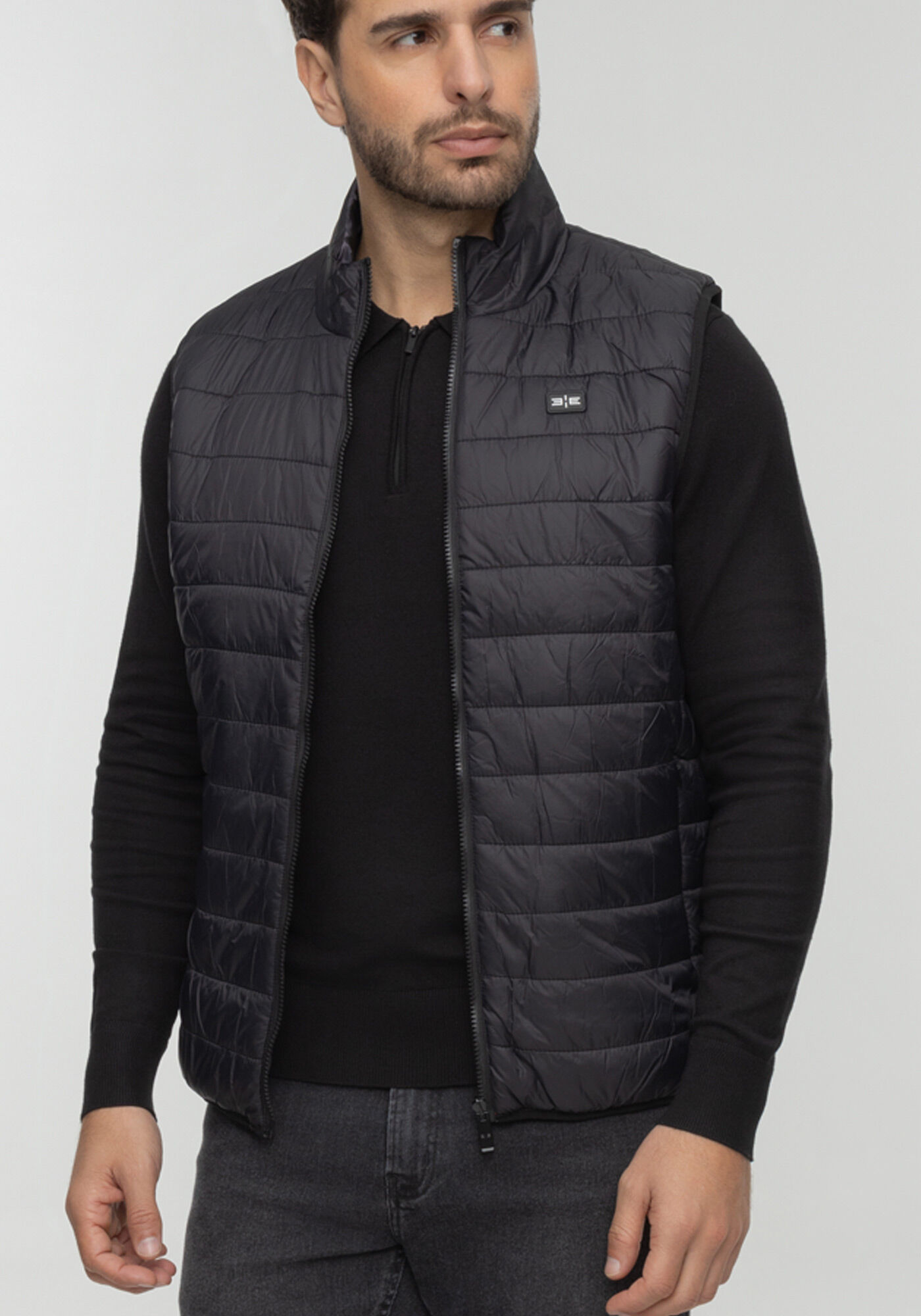 Colete Puffer Dupla Face Com Z&iacute;per E Gola Alta, PRETO REATIVO, large.