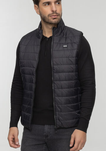 Colete Puffer Dupla Face Com Zíper E Gola Alta, PRETO REATIVO. Colete Puffer Dupla Face Com Zíper E Gola Alta, PRETO REATIVO, large.