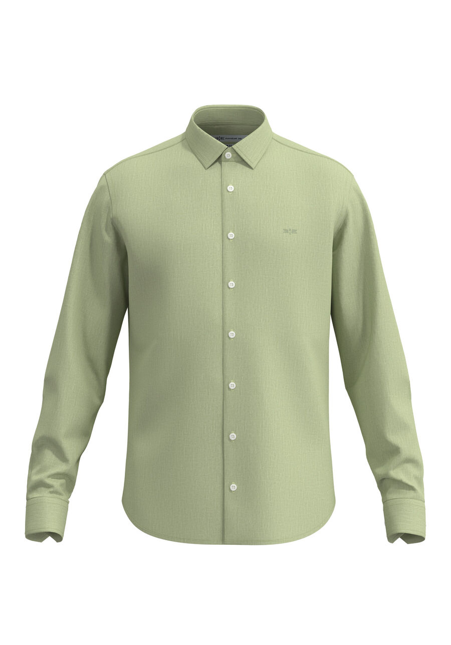 Camisa Slim Fit Em Tecido De Algodão Com Linho, VERDE IOIO. Camisa Slim Fit Em Tecido De Algodão Com Linho, VERDE IOIO, large.
