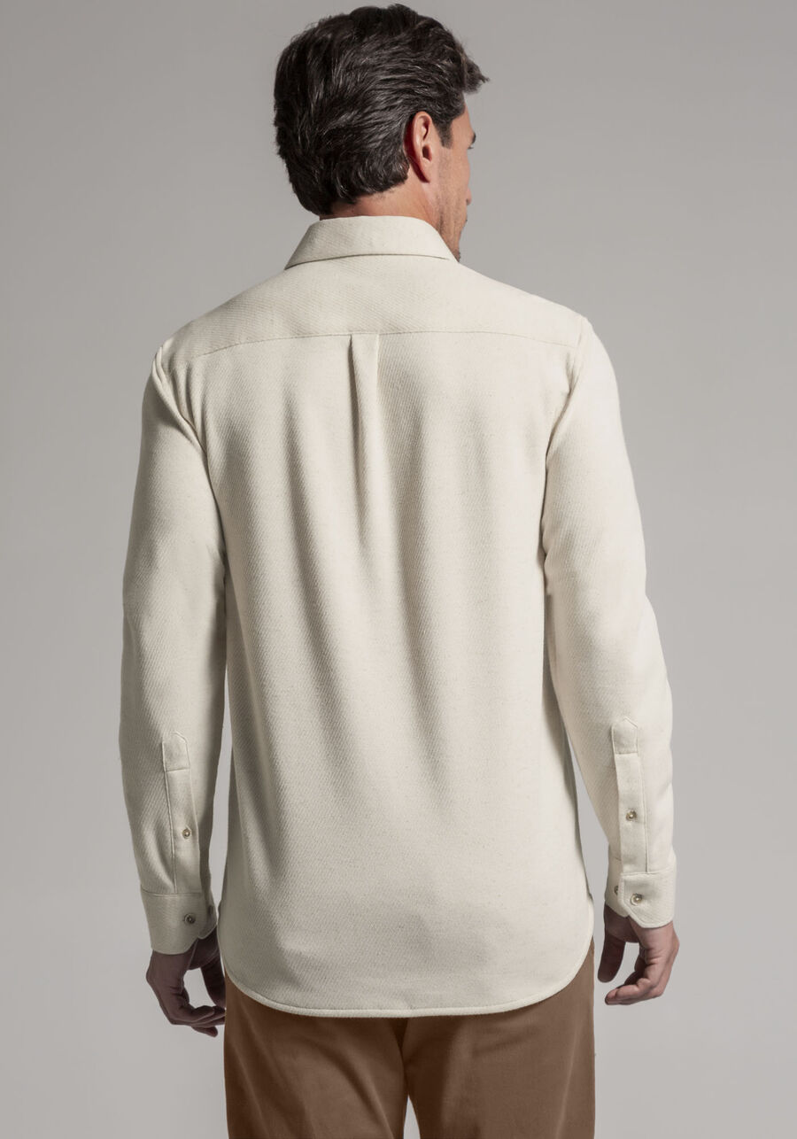Camisa Masculina Comfort em Malha Lino com Bolsos, BEGE SYSTEM. Camisa Masculina Comfort em Malha Lino com Bolsos, BEGE SYSTEM, large.