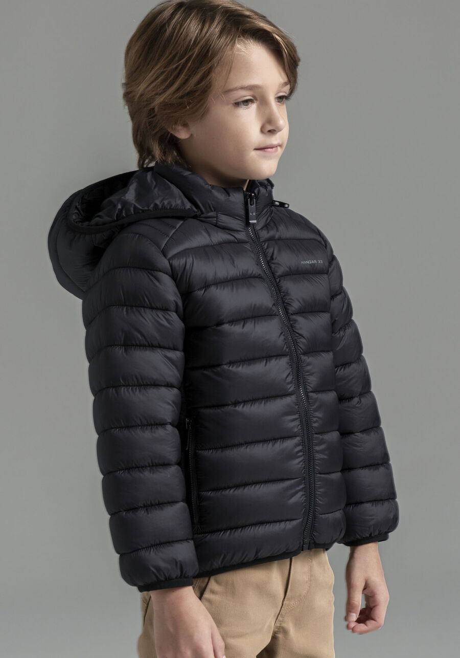 Jaqueta Puffer Infantil com Bolso Zíper, PRETO REATIVO. Jaqueta Puffer Infantil com Bolso Zíper, PRETO REATIVO, large.