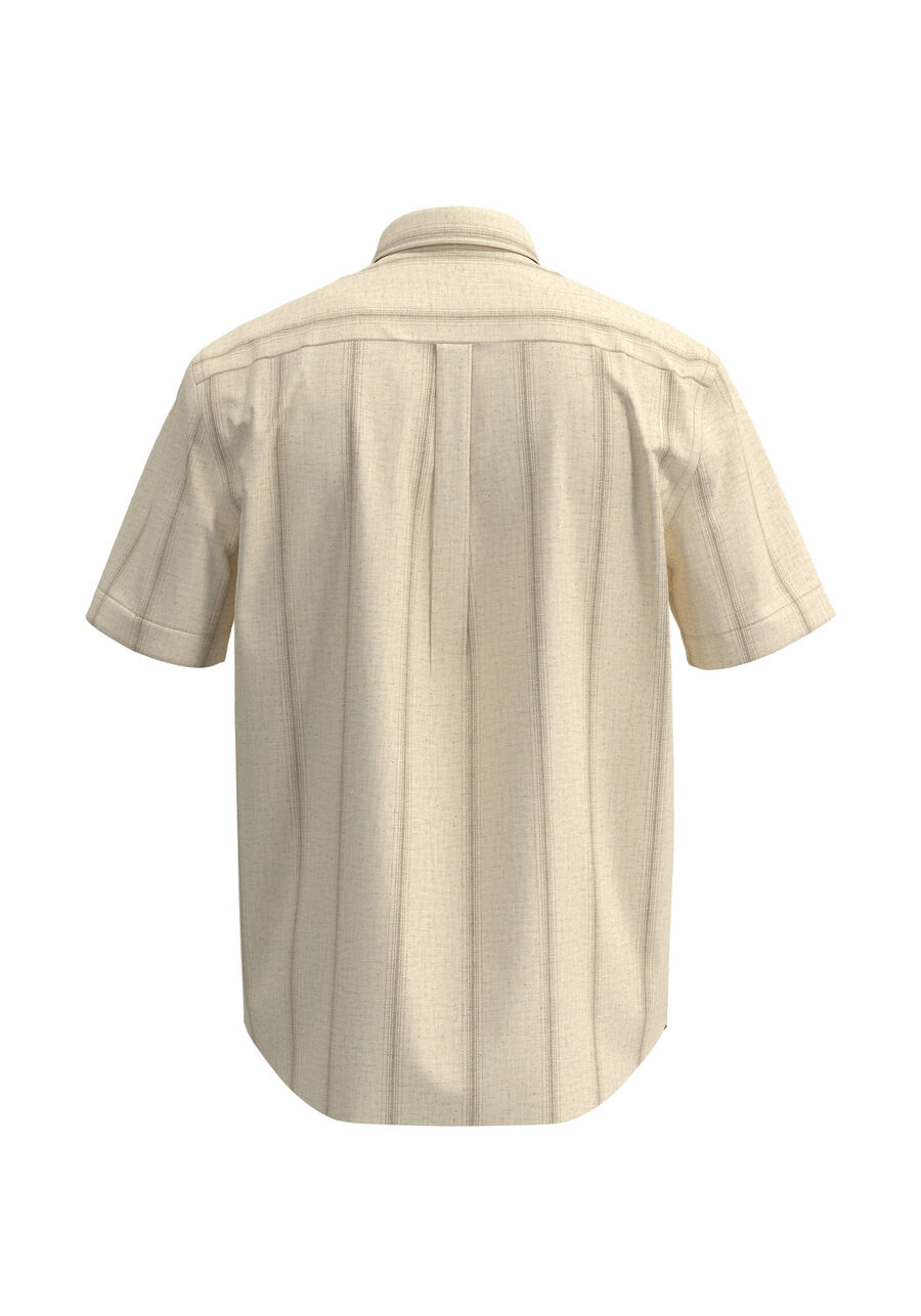 Camisa De Mangas Curtas Comfort Em Tecido Com Linho, VERTICAL OCRE. Camisa De Mangas Curtas Comfort Em Tecido Com Linho, VERTICAL OCRE, large.