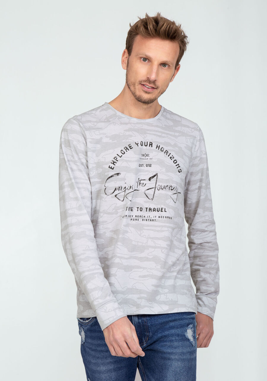 Camiseta Manga Longa Estampada Tal Pai Tal Filho, GRID CINZA. Camiseta Manga Longa Estampada Tal Pai Tal Filho, GRID CINZA, large.