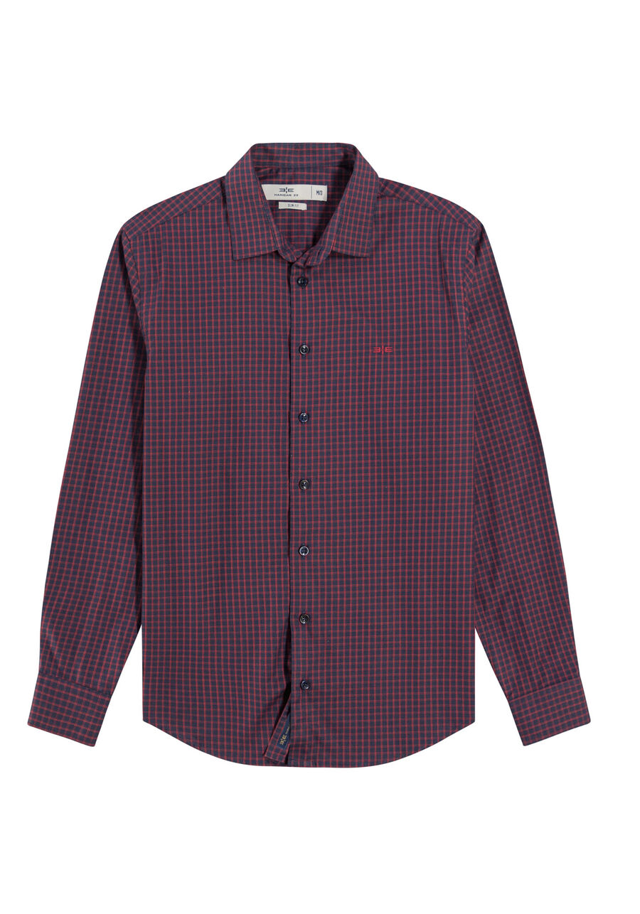 Camisa Manga Longa Masculina em Tricoline Slim Fit, VERMELHO F/MARINHO F. Camisa Manga Longa Masculina em Tricoline Slim Fit, VERMELHO F/MARINHO F, large.
