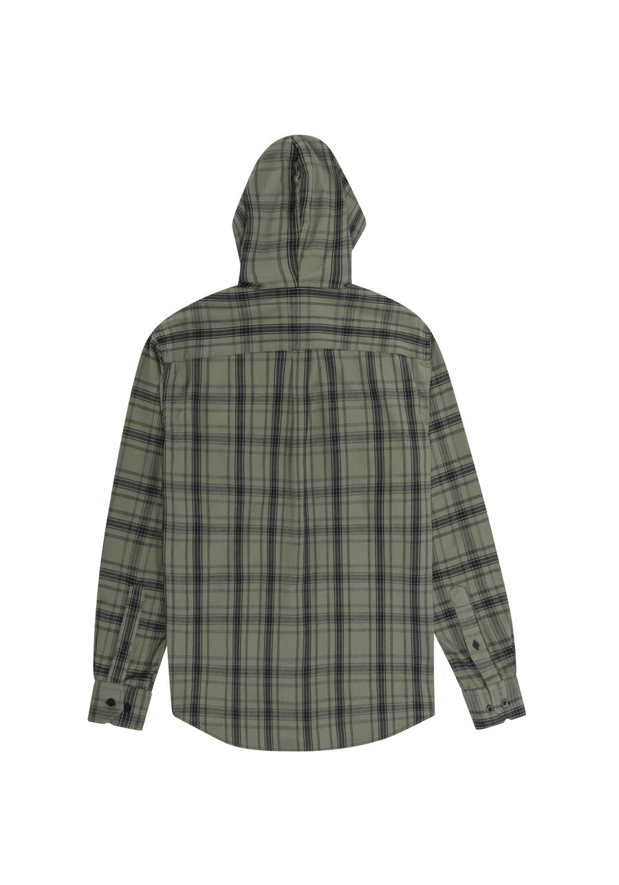 Camisa Masculina em Flanela Xadrez com Capuz, VERDE REIGN. Camisa Masculina em Flanela Xadrez com Capuz, VERDE REIGN, large.