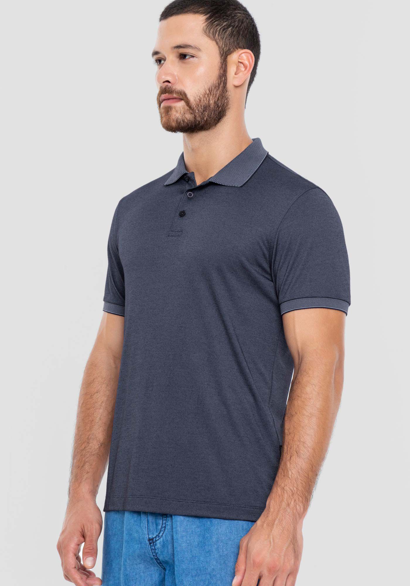 Camisa Polo Masculina em Malha Modal com Retil&iacute;nea, MARINHO IMPERIO, large.