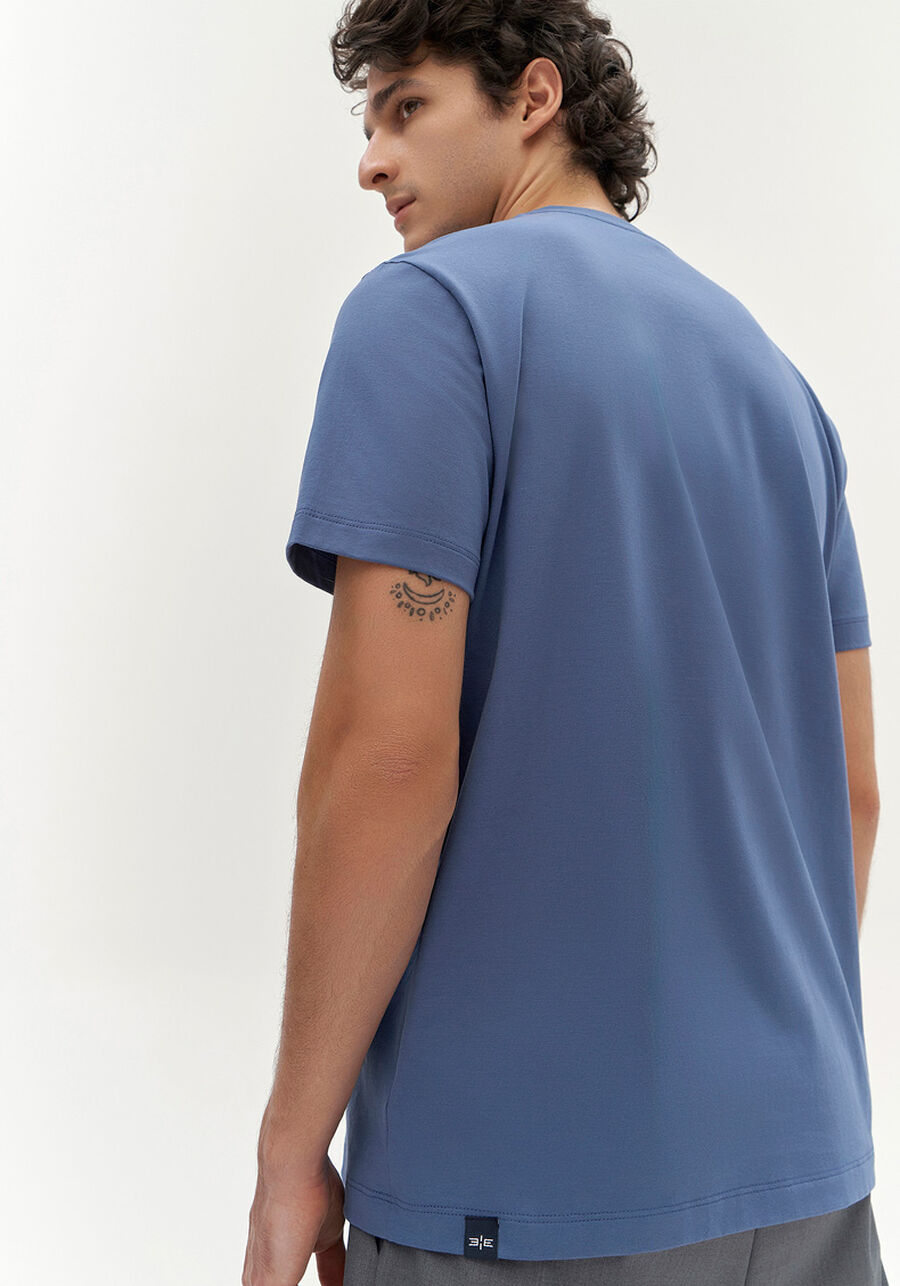 Camiseta De Mangas Curtas Em Malha De Algodão Pima, AZUL SEED. Camiseta De Mangas Curtas Em Malha De Algodão Pima, AZUL SEED, large.