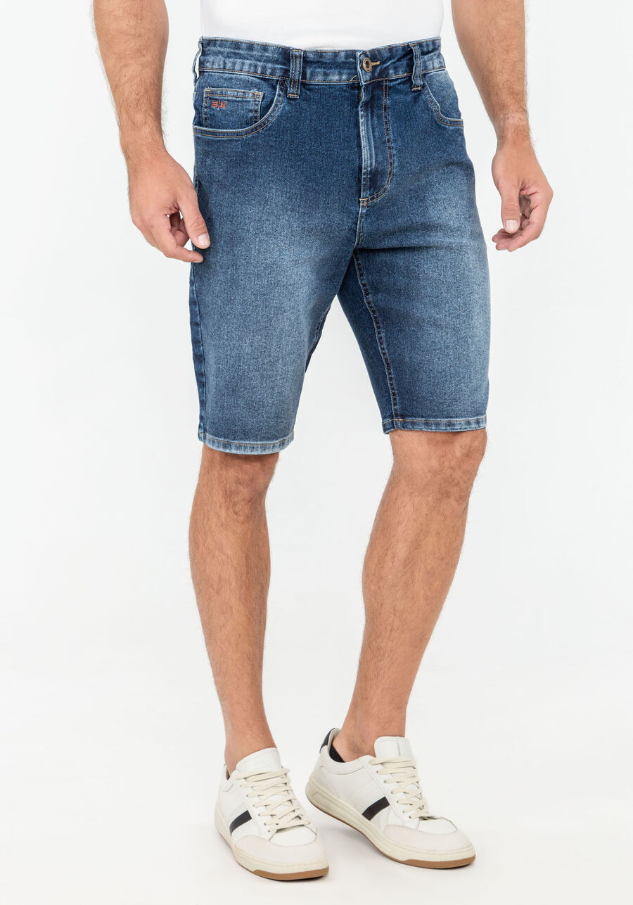 Bermuda Jeans Reta Radial com Bordado, JEANS, large.