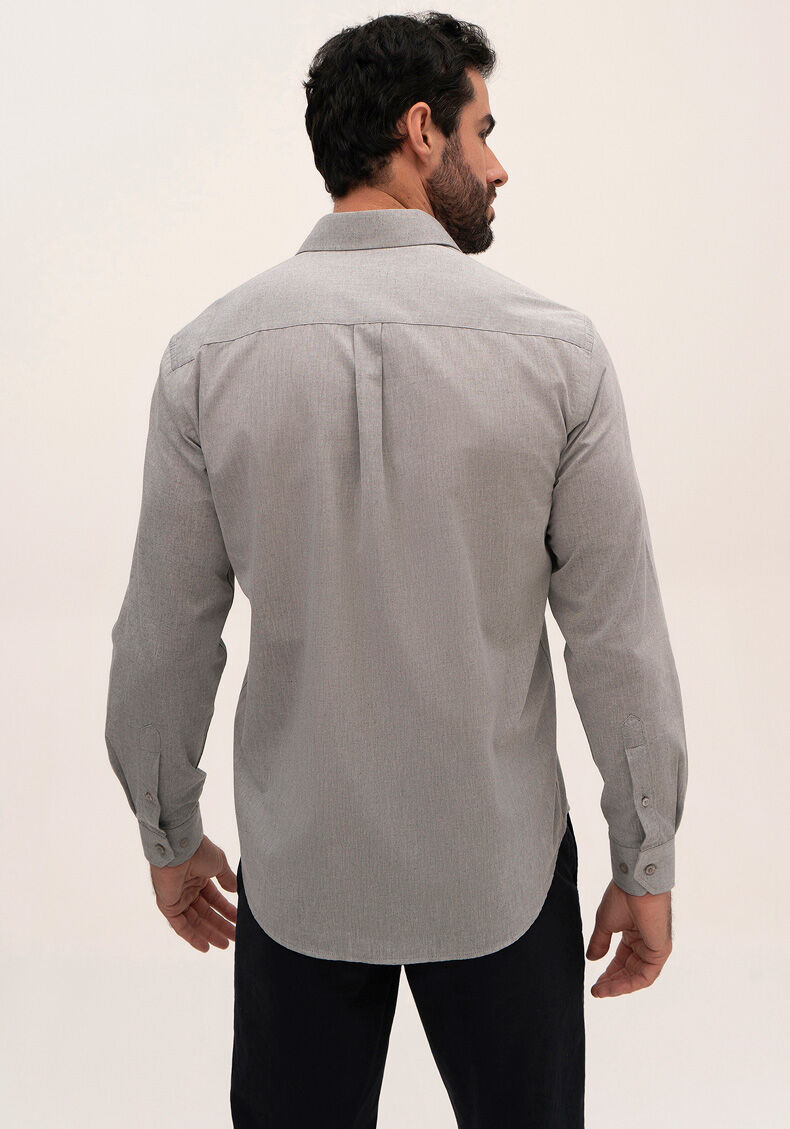 Camisa Masculina Comfort Cinza com Bolso, CINZA, large.