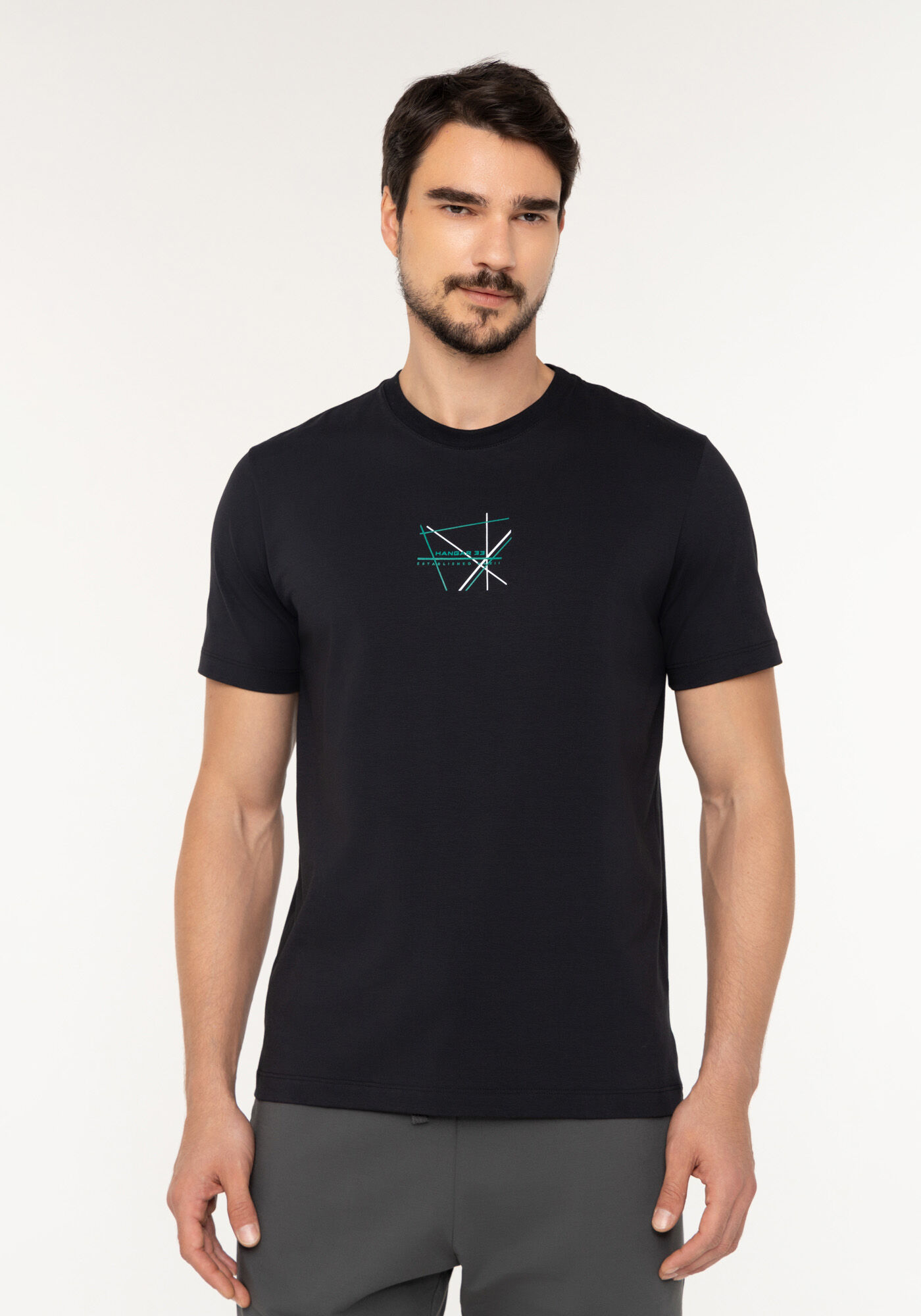 Camiseta Em Malha De Algod&atilde;o E Elastano Com Estampa Local, PRETO, large.