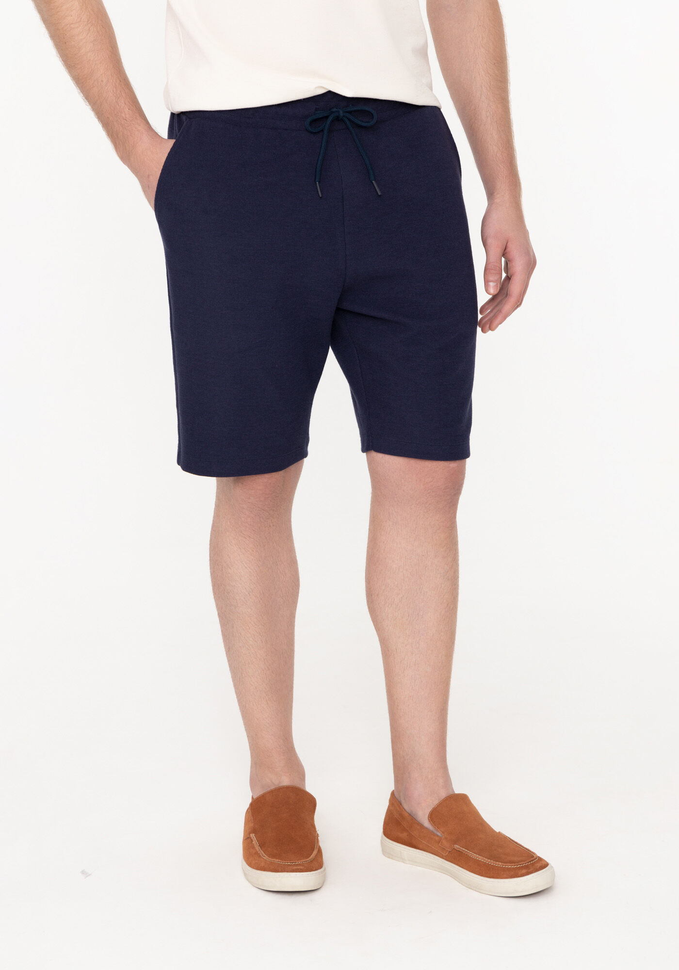 Bermuda Com Cadar&ccedil;o E Bolsos Em Malha Texturizada, MARINHO ACTION, large.