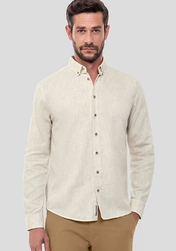 Camisa Masculina Slim Fit em Linho com Manga Longa, BRANCO OFF WHITE, large.