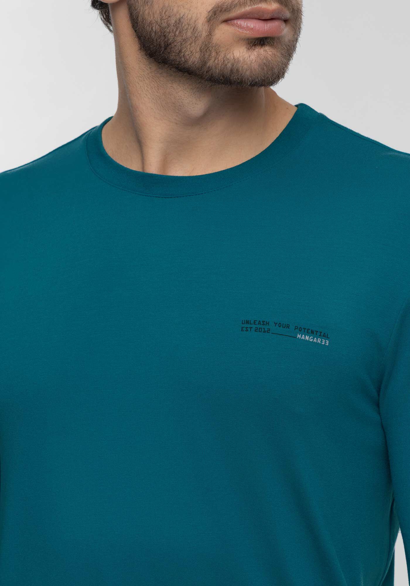 Camiseta De Mangas Longas Com Gola Redonda Em Malha Modal, AZUL FRANCA, large.