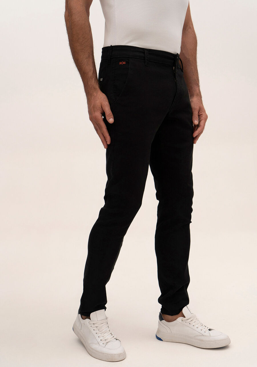 Calça Sarja Masculina Skinny Chino Não Desbota, PRETO REATIVO. Calça Sarja Masculina Skinny Chino Não Desbota, PRETO REATIVO, large.