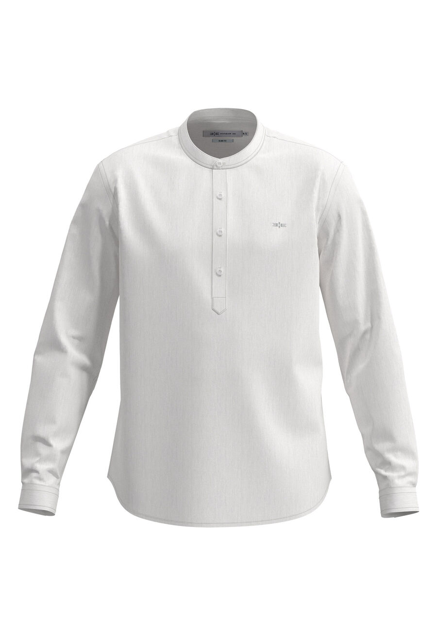 Camisa Bata Slim Fit De Mangas Longas Com Linho, BRANCO. Camisa Bata Slim Fit De Mangas Longas Com Linho, BRANCO, large.