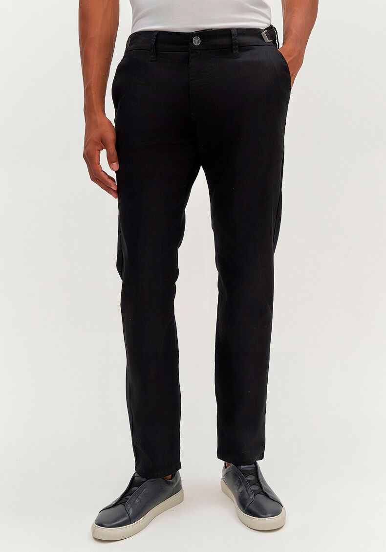 Cal&ccedil;a Slim Turbofan Em Sarja Com Elastano Smart Size, PRETO REATIVO, large.