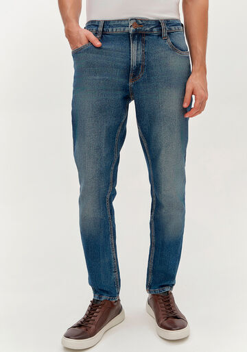 Calça Jeans Slim Com Bolsos E Elastano Turbofan, JEANS. Calça Jeans Slim Com Bolsos E Elastano Turbofan, JEANS, large.