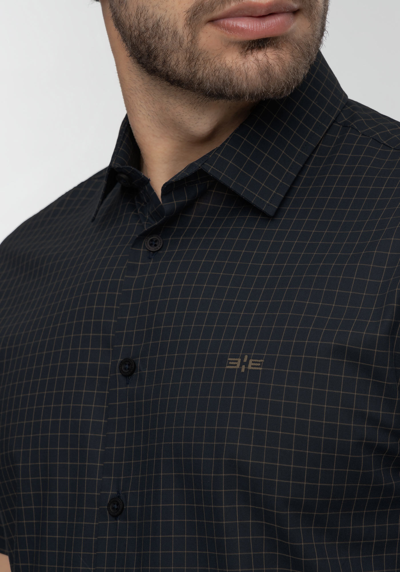 Camisa Masculina De Mangas Curtas Slim Fit Em Tecido Plano, MARINHO, large.