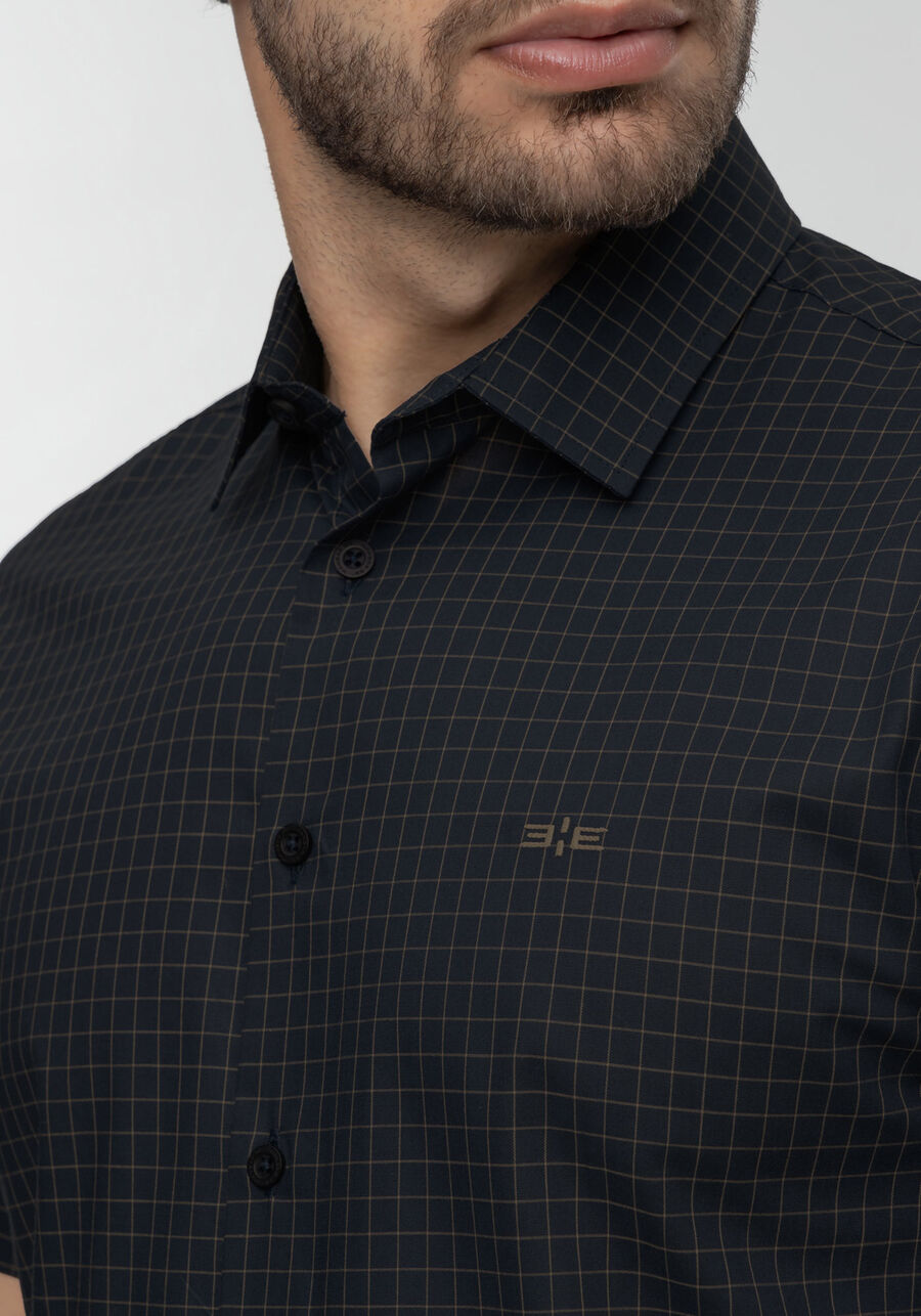 Camisa Masculina De Mangas Curtas Slim Fit Em Tecido Plano, MARINHO. Camisa Masculina De Mangas Curtas Slim Fit Em Tecido Plano, MARINHO, large.