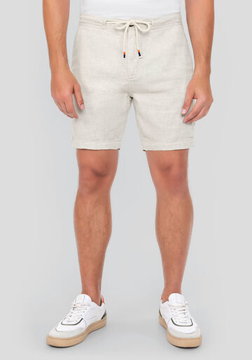 Shorts Jogging Com Cadarço Em Tecido Com Linho, BRANCO OFF WHITE. Shorts Jogging Com Cadarço Em Tecido Com Linho, BRANCO OFF WHITE, large.