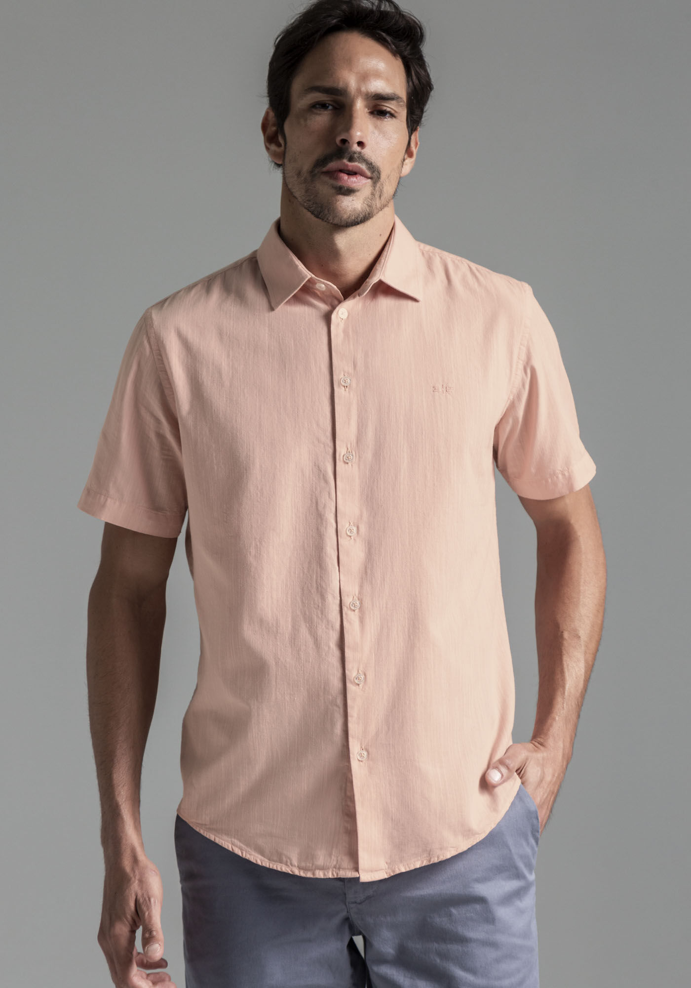 Camisa Manga Curta Masculina Flam&ecirc;, SALMAO CRAVO, large.