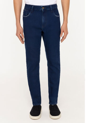 Calça Jeans Slim Masculina Com Bolsos E Elastano Turbofan, JEANS. Calça Jeans Slim Masculina Com Bolsos E Elastano Turbofan, JEANS, large.