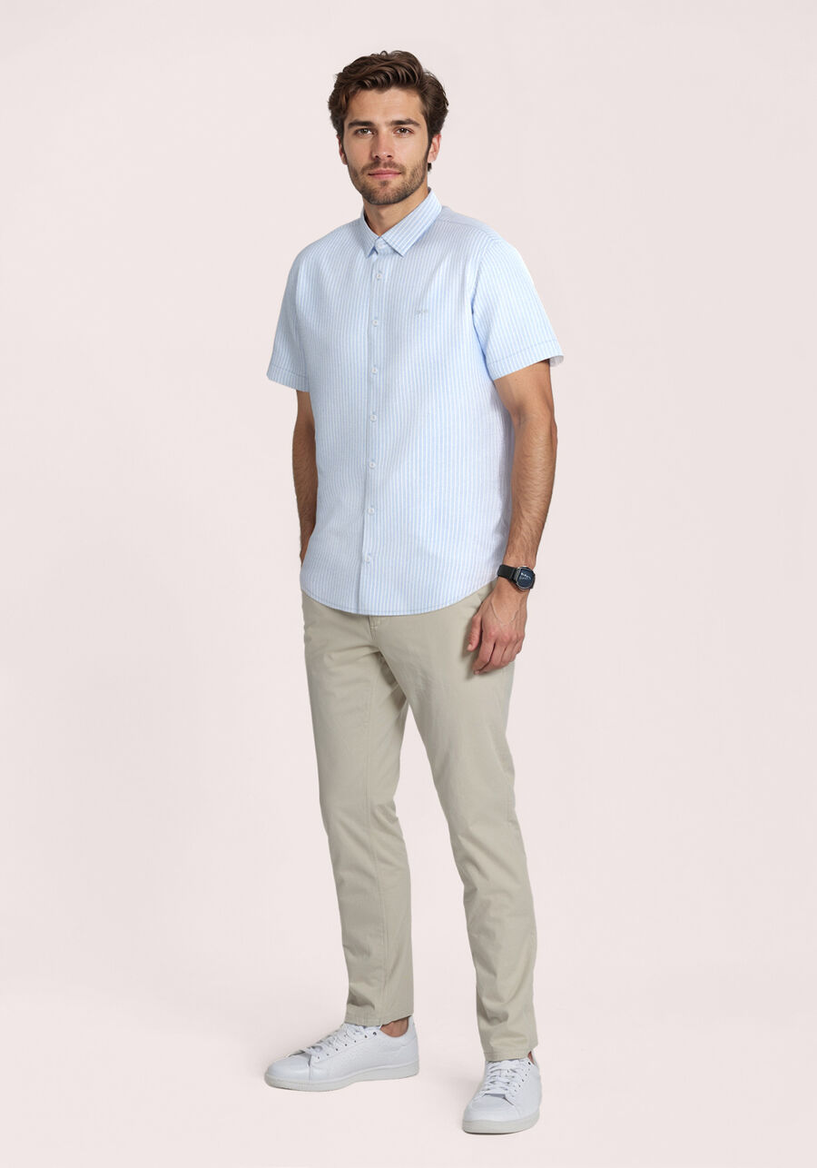 Camisa De Mangas Curtas Slim Fit, AZUL BRIGHT. Camisa De Mangas Curtas Slim Fit, AZUL BRIGHT, large.