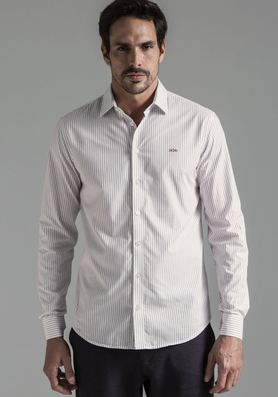 Camisa Masculina Slim Fit Fio Egípcio Listrada, BRANCO/BORDO. Camisa Masculina Slim Fit Fio Egípcio Listrada, BRANCO/BORDO, large.