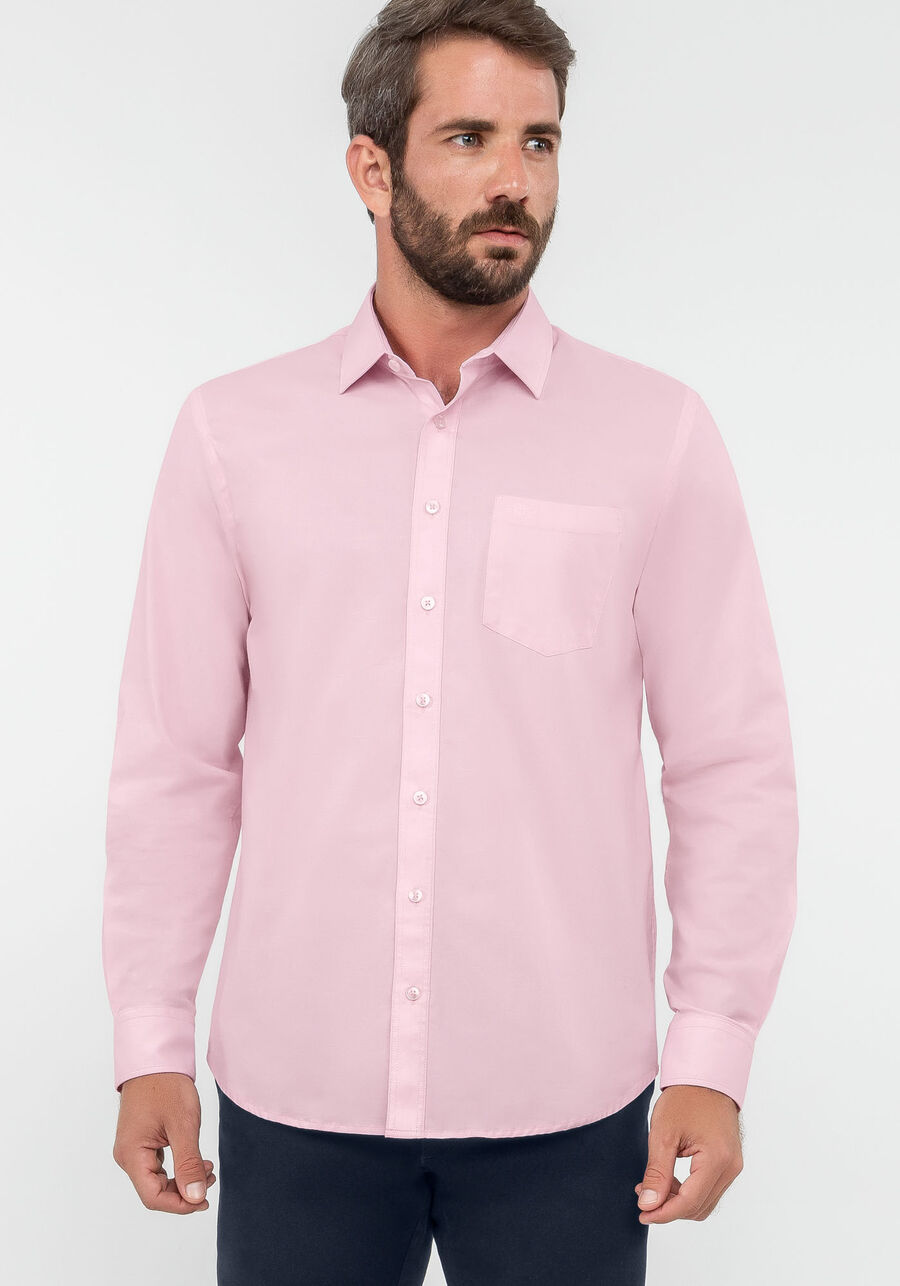 Camisa Masculina Manga Longa Comfort, ROSA. Camisa Masculina Manga Longa Comfort, ROSA, large.