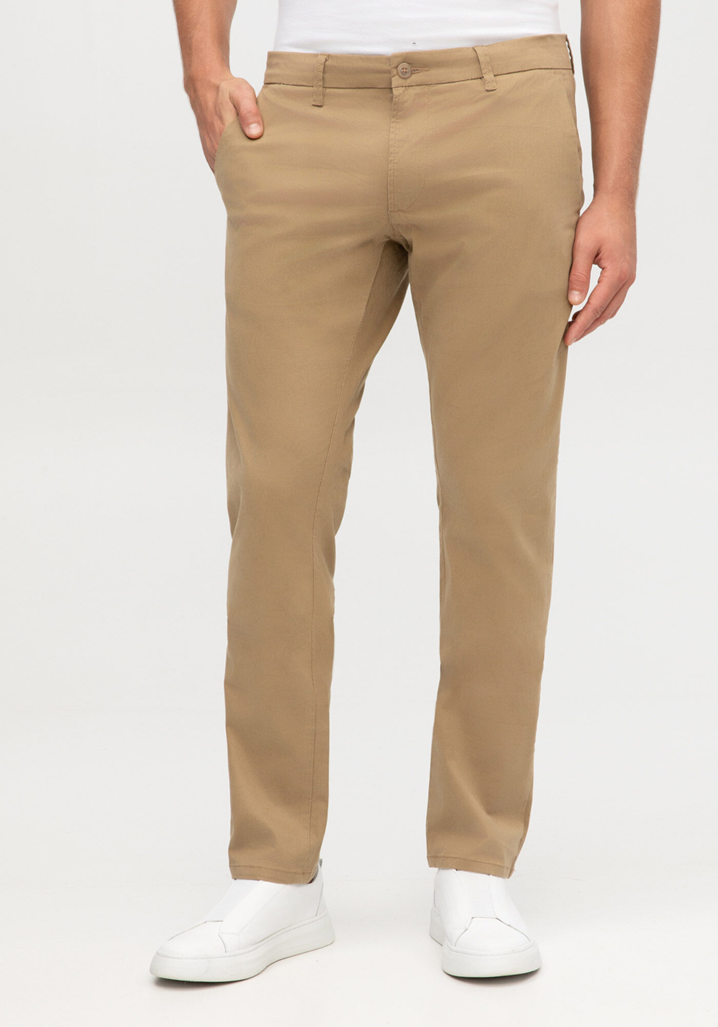Cal&ccedil;a Slim Masculina Chino Em Sarja Com Elastano Turbofan, CAQUI, large.