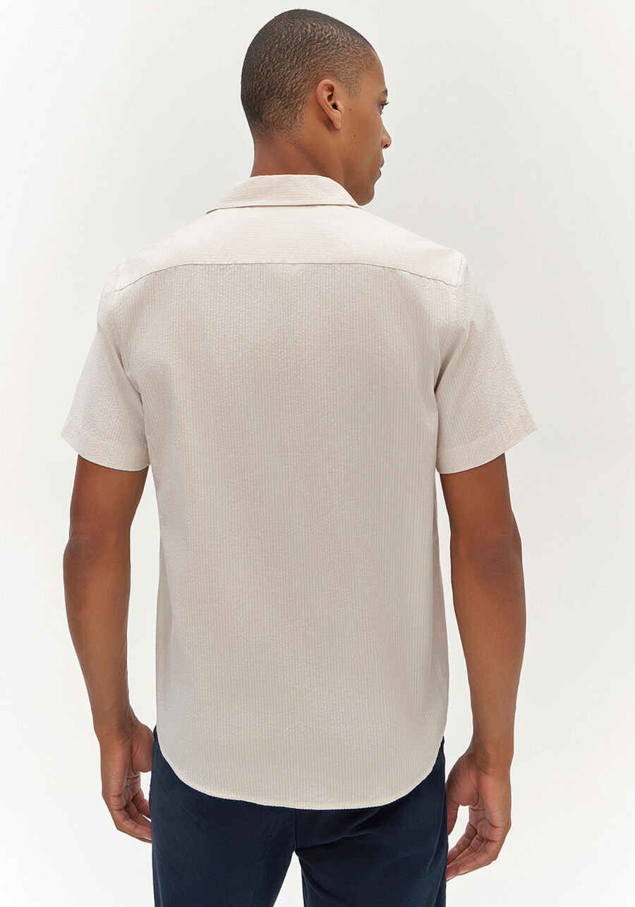 Camisa Masculina Slim Fit com Manga Curta, BEGE SYSTEM. Camisa Masculina Slim Fit com Manga Curta, BEGE SYSTEM, large.