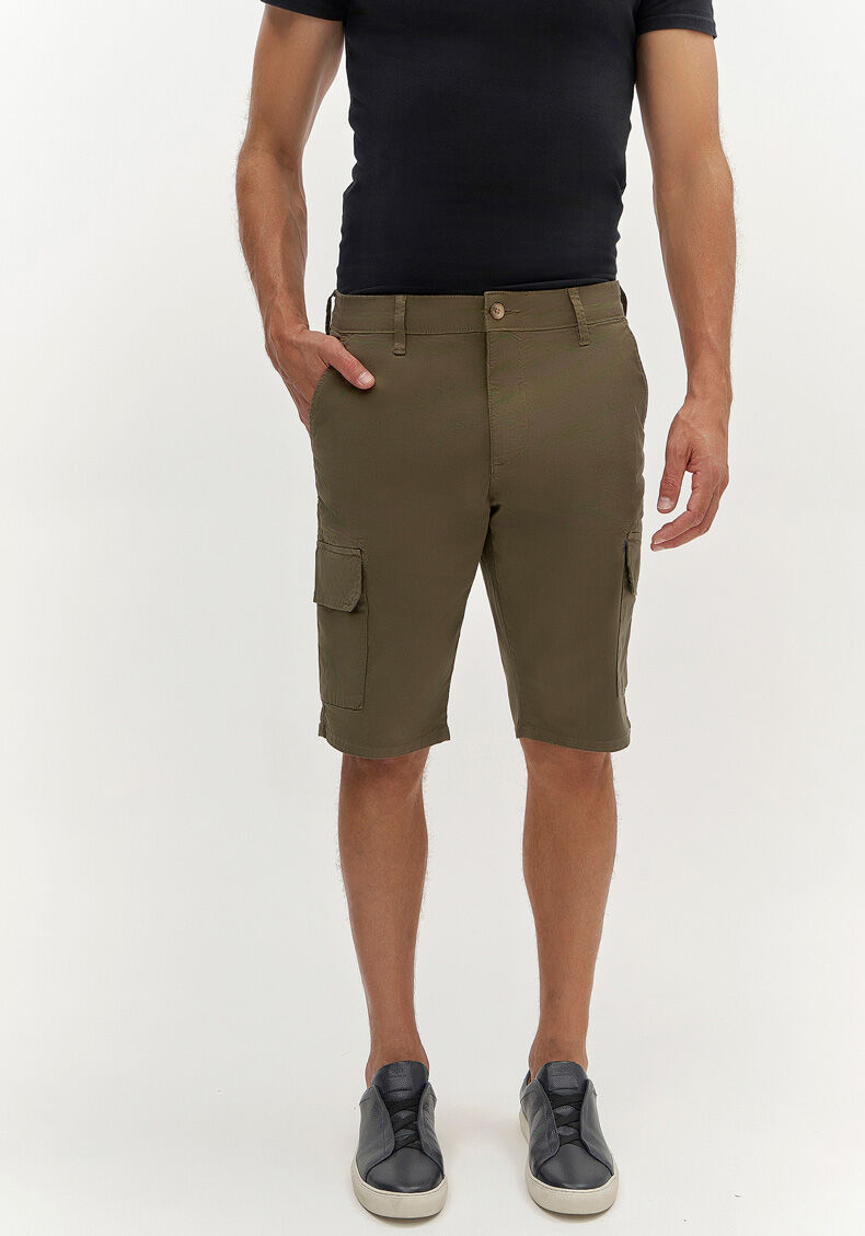 Bermuda Sarja Masculina Reta Chino Cargo, VERDE GUS, large.