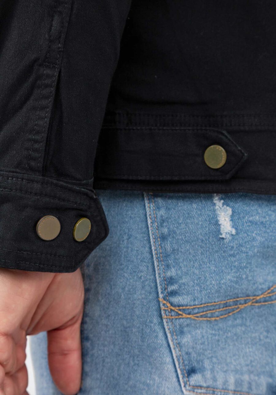 Jaqueta Sarja Masculina com Gola Alta, PRETO REATIVO. Jaqueta Sarja Masculina com Gola Alta, PRETO REATIVO, large.