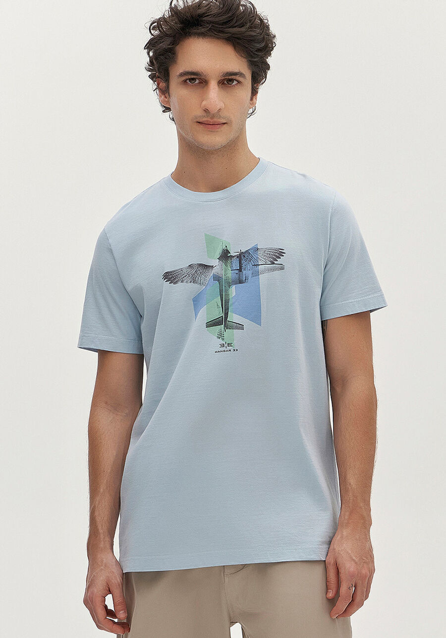 Camiseta Masculina em Malha Estampada, AZUL EXPRIM. Camiseta Masculina em Malha Estampada, AZUL EXPRIM, large.