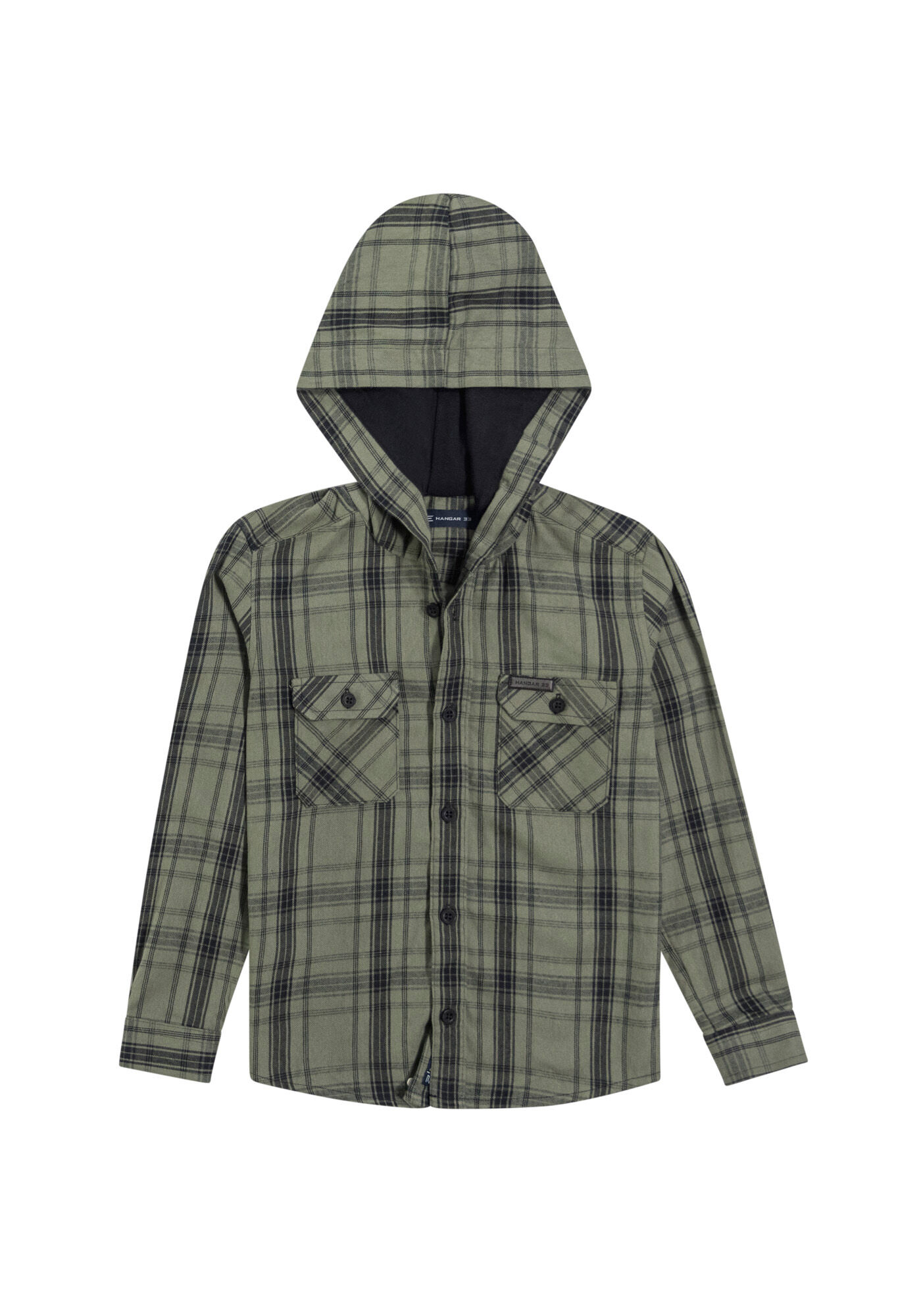 Camisa Infantil em Flanela Xadrez com Capuz, VERDE REIGN, large.