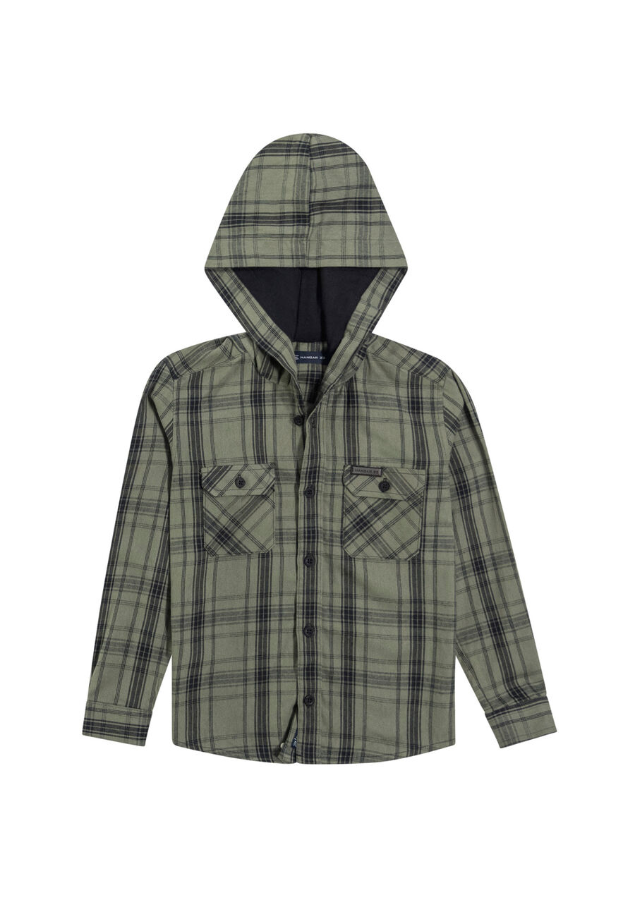 Camisa Infantil em Flanela Xadrez com Capuz, VERDE REIGN. Camisa Infantil em Flanela Xadrez com Capuz, VERDE REIGN, large.