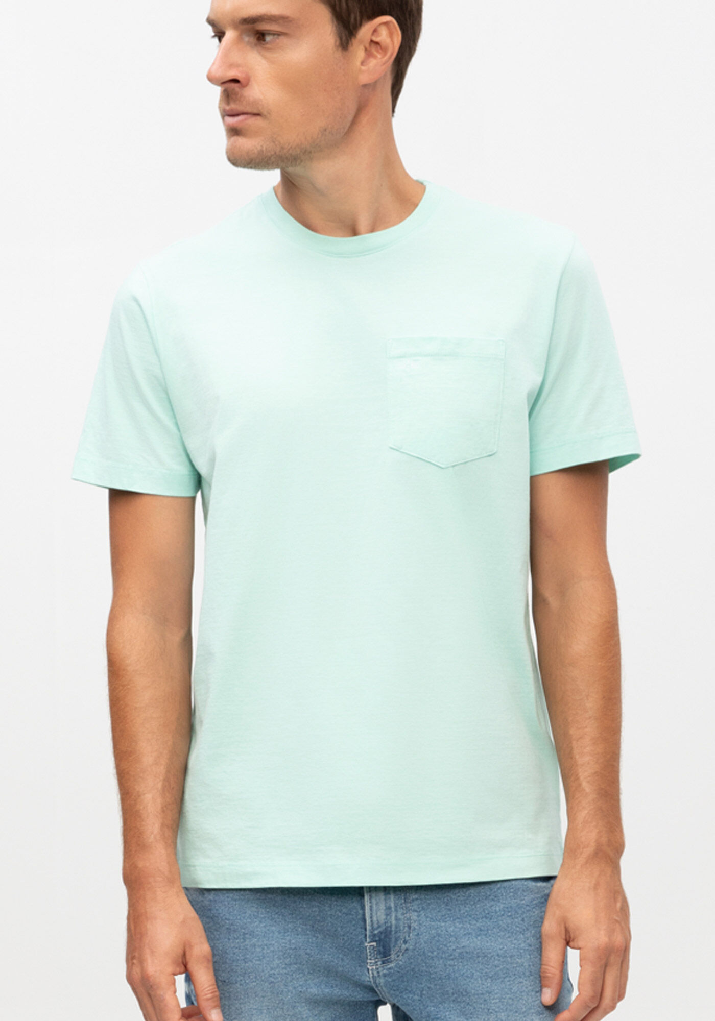 Camiseta Masculina em Malha com Bolso, VERDE WINDSURF, large.