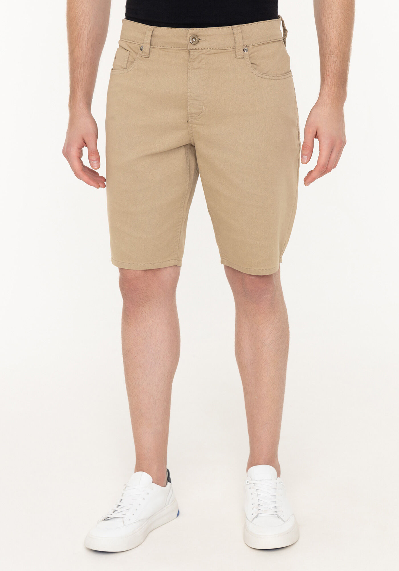 Bermuda Reta Radial Em Sarja Amaciada Com Elastano, CAQUI AVIATOR, large.