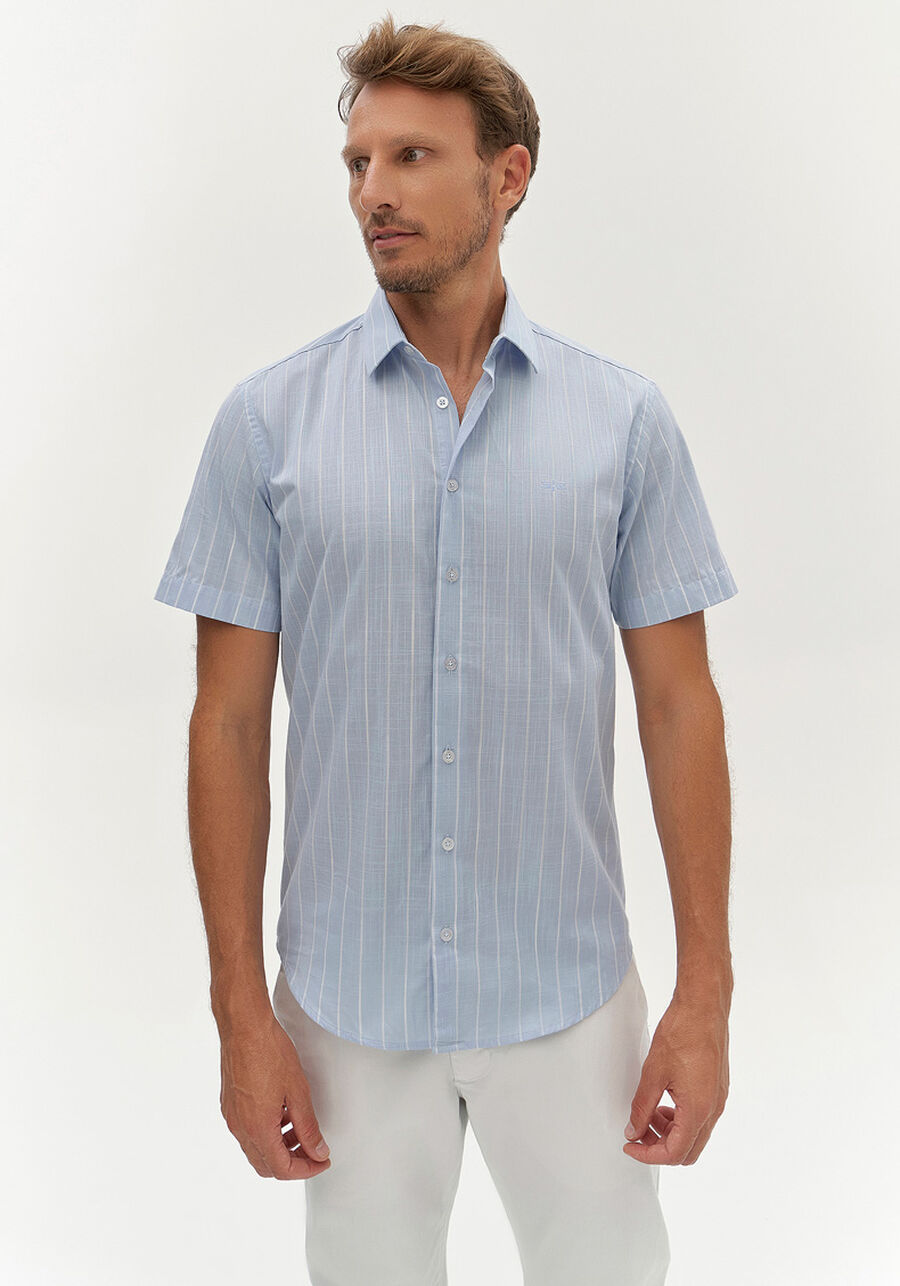 Camisa Masculina Manga Curta Flamê Listrada, AZUL CLARO. Camisa Masculina Manga Curta Flamê Listrada, AZUL CLARO, large.