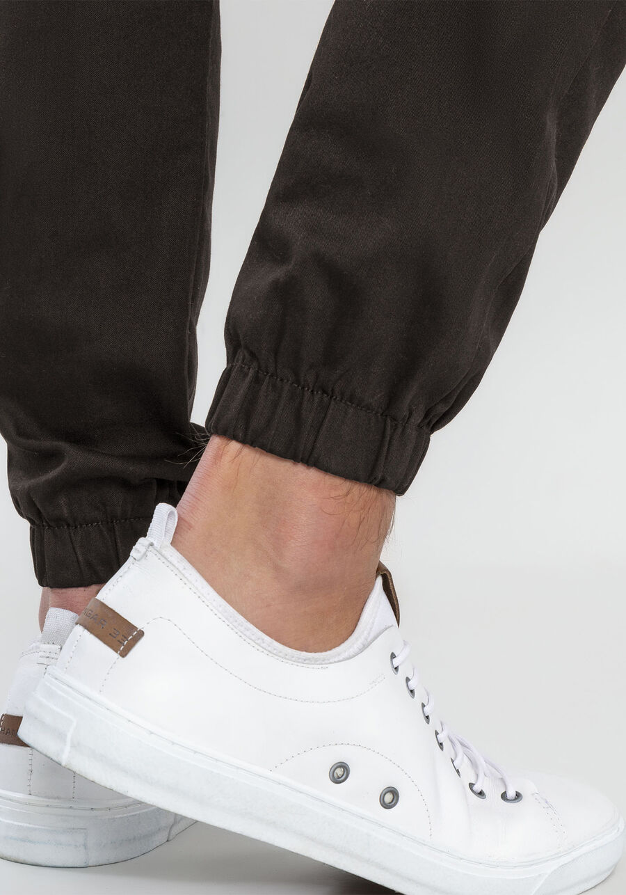 Calça Jogging Com Bolsos Em Sarja Com Elastano, PRETO REATIVO. Calça Jogging Com Bolsos Em Sarja Com Elastano, PRETO REATIVO, large.