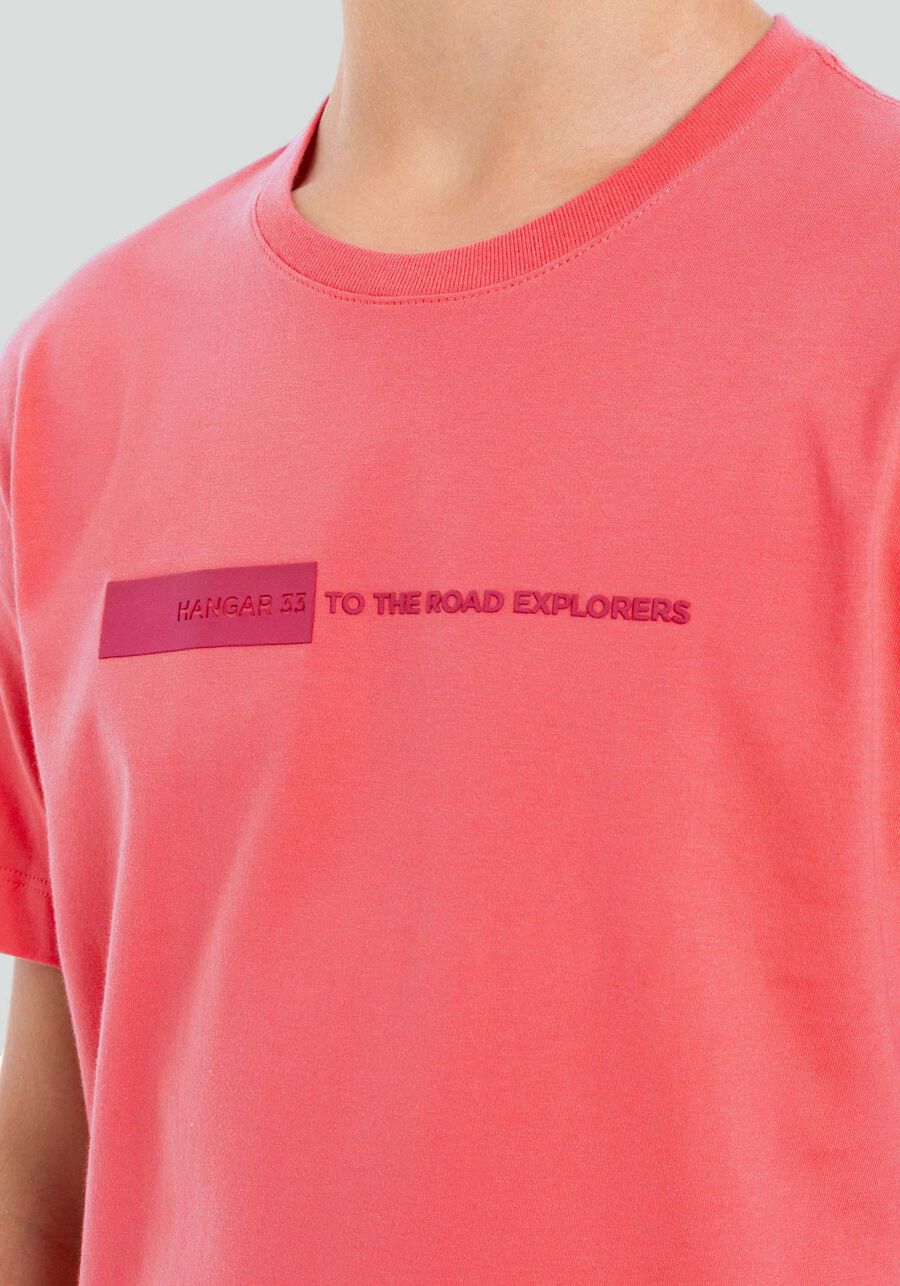Camiseta Juvenil em Malha Penteada com Estampa, SALMAO BRIGHT CORAL. Camiseta Juvenil em Malha Penteada com Estampa, SALMAO BRIGHT CORAL, large.